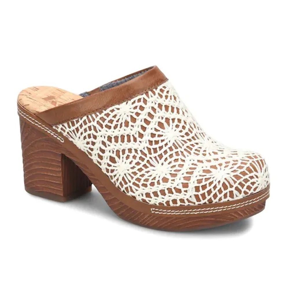Korks Nora Clog Crochet Heeled Sandals Boho Hippie Y2K Neutral White Brown Sz 11